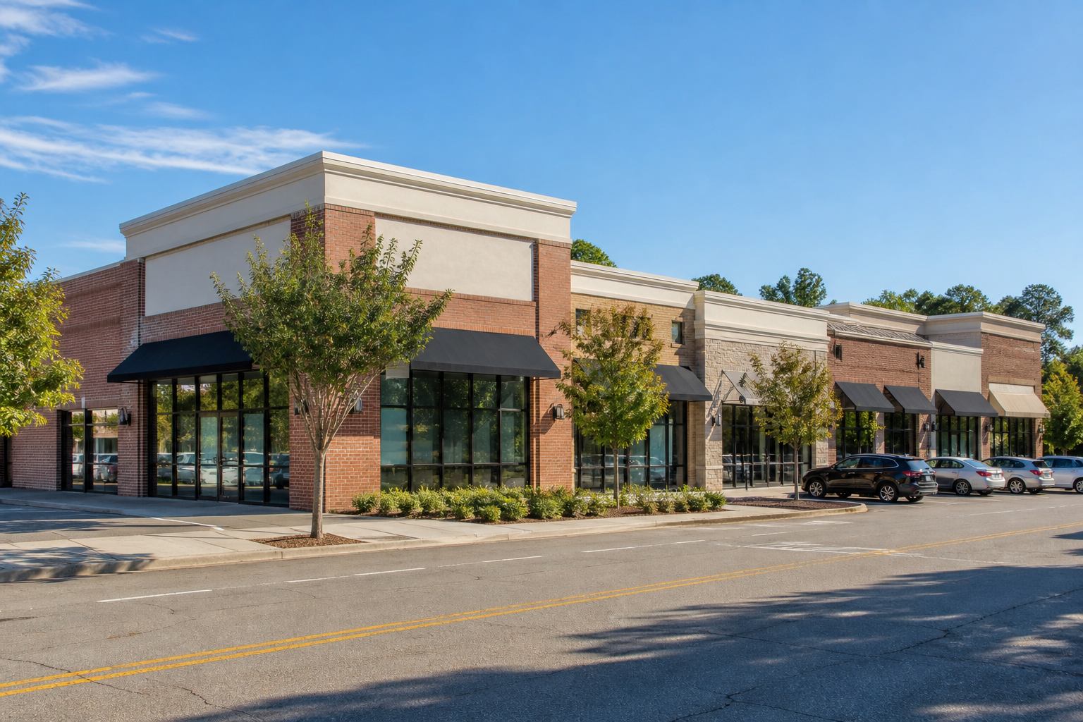 AI-generated illustrative neighborhood retail property for the fictional Willow Street Retail example